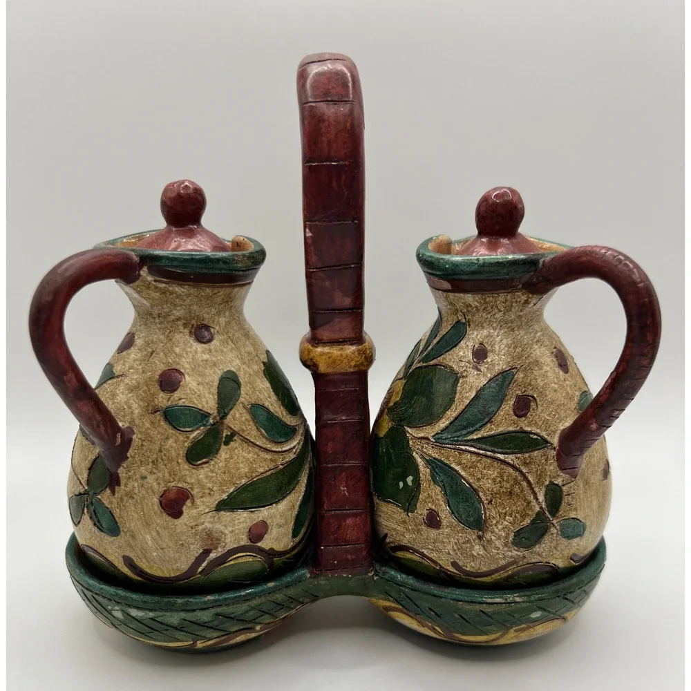 DIPINTO A MANO Italian Art Pottery - Oil & Vinegar Caddy - Deruta Italy